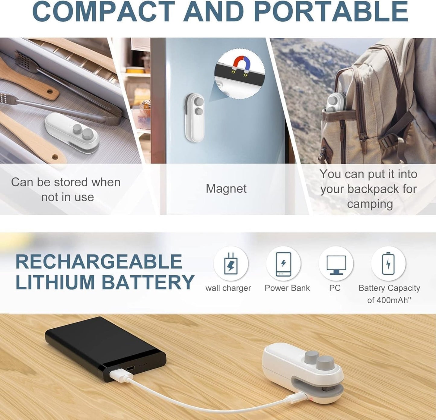 Automatic 2 in 1 Portable USB Mini Bag Sealing & Cutting Machine