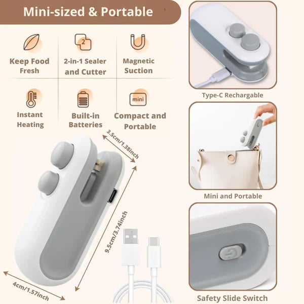 Automatic 2 in 1 Portable USB Mini Bag Sealing & Cutting Machine